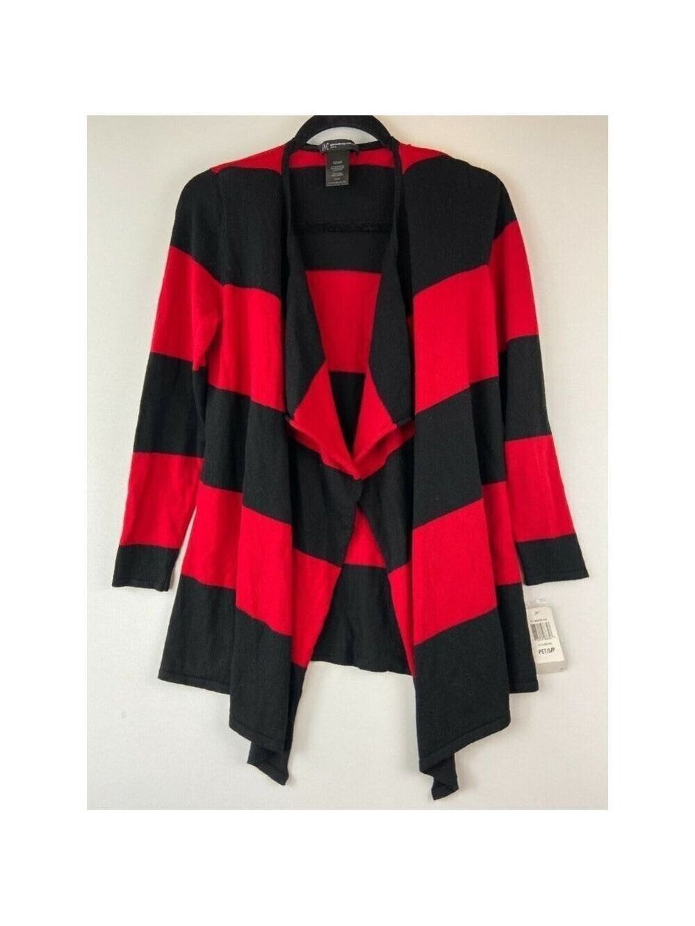 INC International Concepts Black Red Striped Drape Cardigan Size Petite …